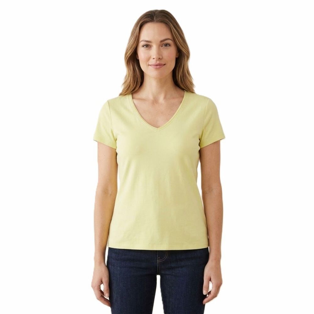 J Jill Top LP Large Petite Pale Green V Neck Short Sleeve Knit 100% Pima Cotton